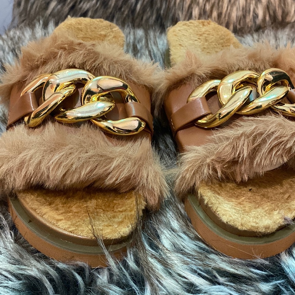 Gold chain tan sandals